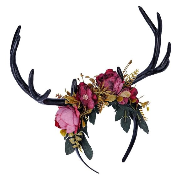 Dark Antler Flower Headband Fairy Floral Hairpiece for Cosplay Weddings main image 4